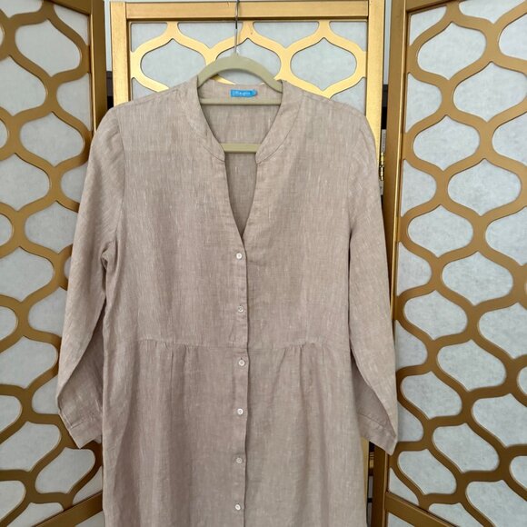 J. Mclaughlin Size L Beige Linen Long Sleeve Button-Down Lagenlook Dress - Picture 11 of 16